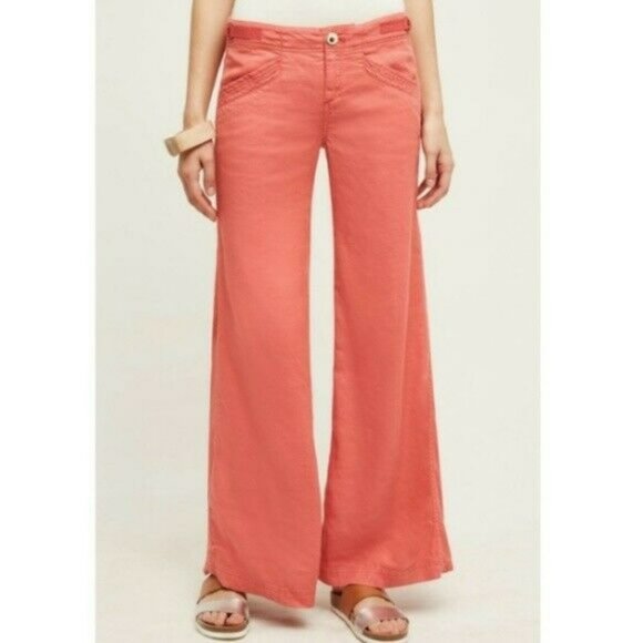 Anthropologie Pants - Anthropologie Coral Pink Linen Tencel Wide Leg Hei Hei Libby Pants